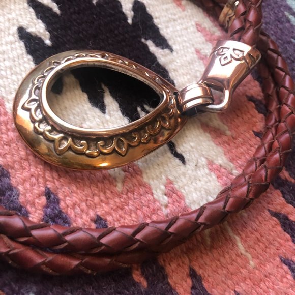 Vintage leather woven belt with brass accents. (BO7) main image 12
